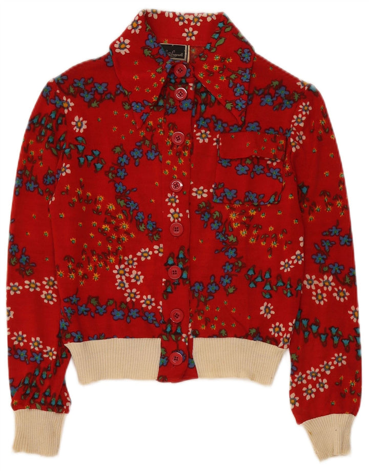 LUISA SPAGNOLI Womens Crop Cardigan Sweater UK 10 Small Red Floral