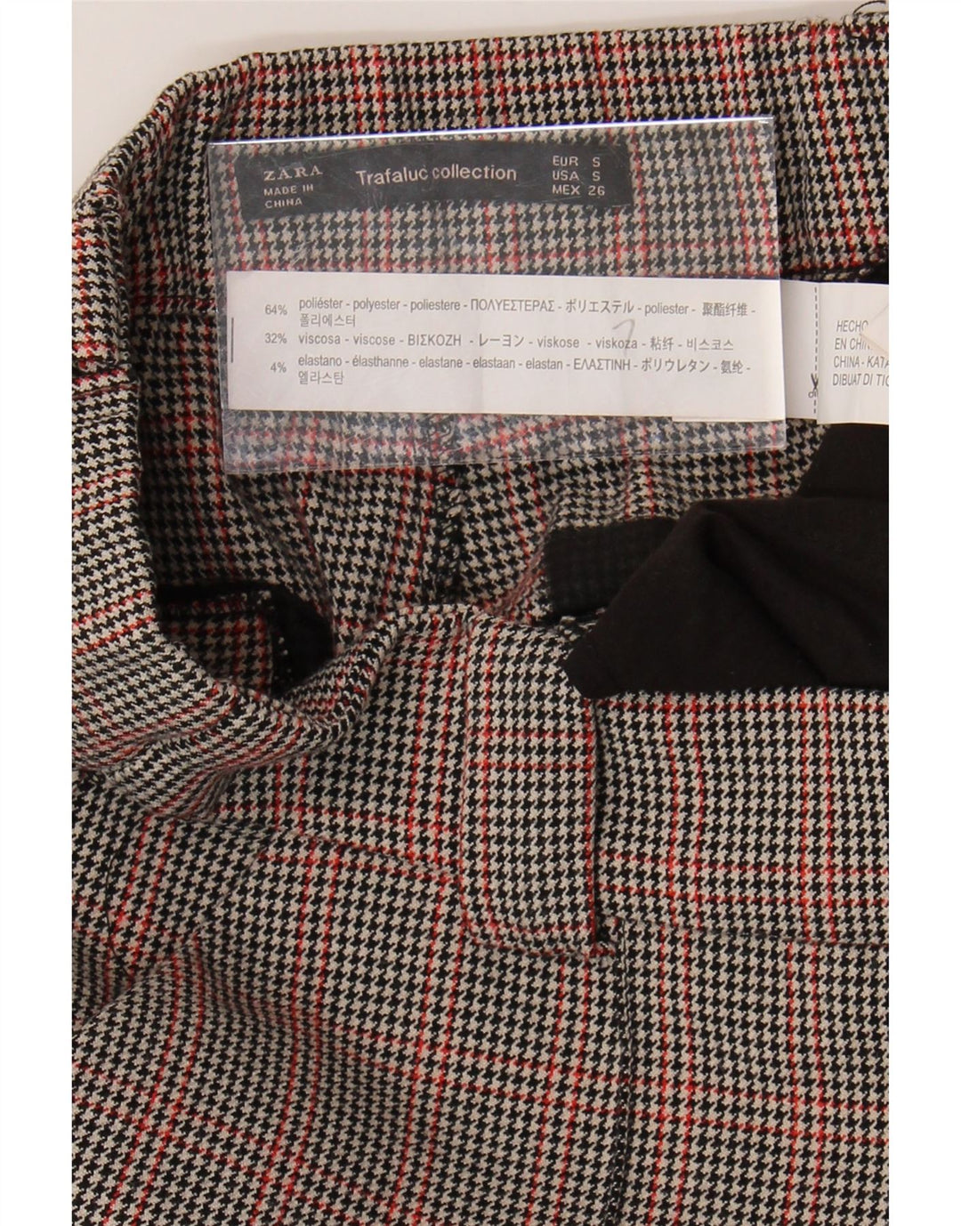 ZARA Womens Straight Chino Trousers Small W26 L27 Brown Houndstooth Vintage Zara and Second-Hand Zara from Messina Hembry 