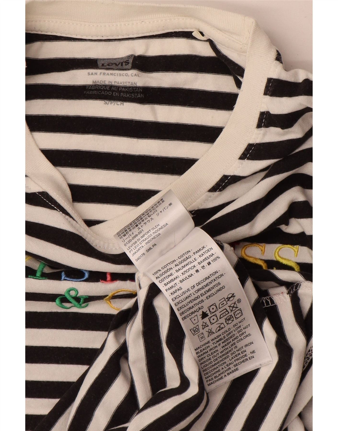 Levi's Dame Crop Grafisk Top Langærmet UK 10 Lille hvid stribet
