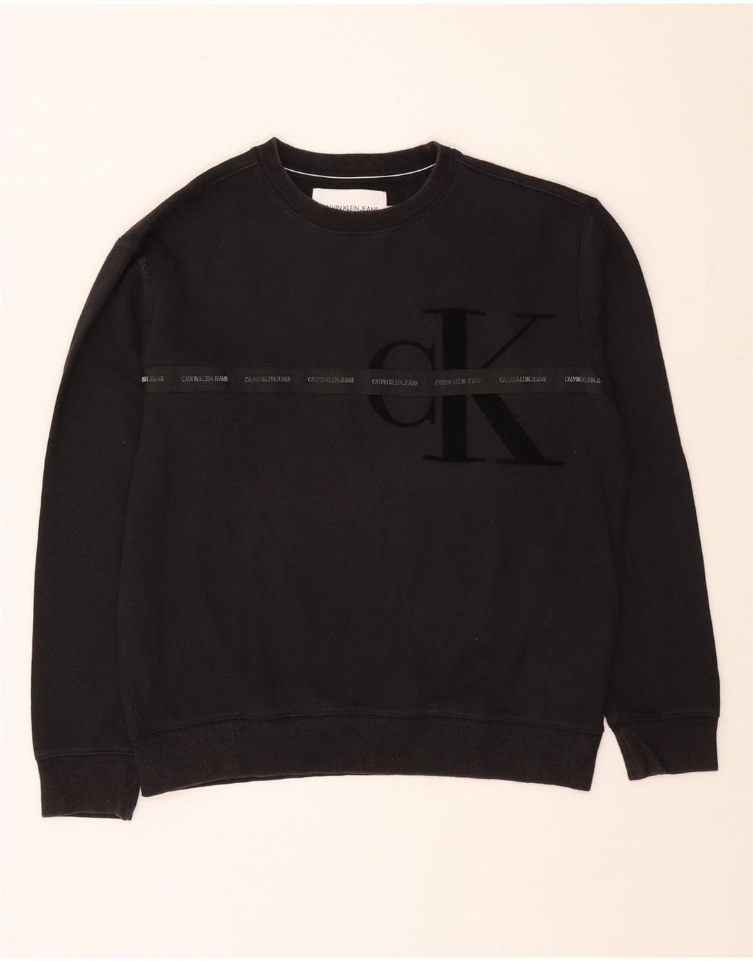 Calvin Klein Herre Grafisk Sweatshirt Jumper Medium Sort Bomuld