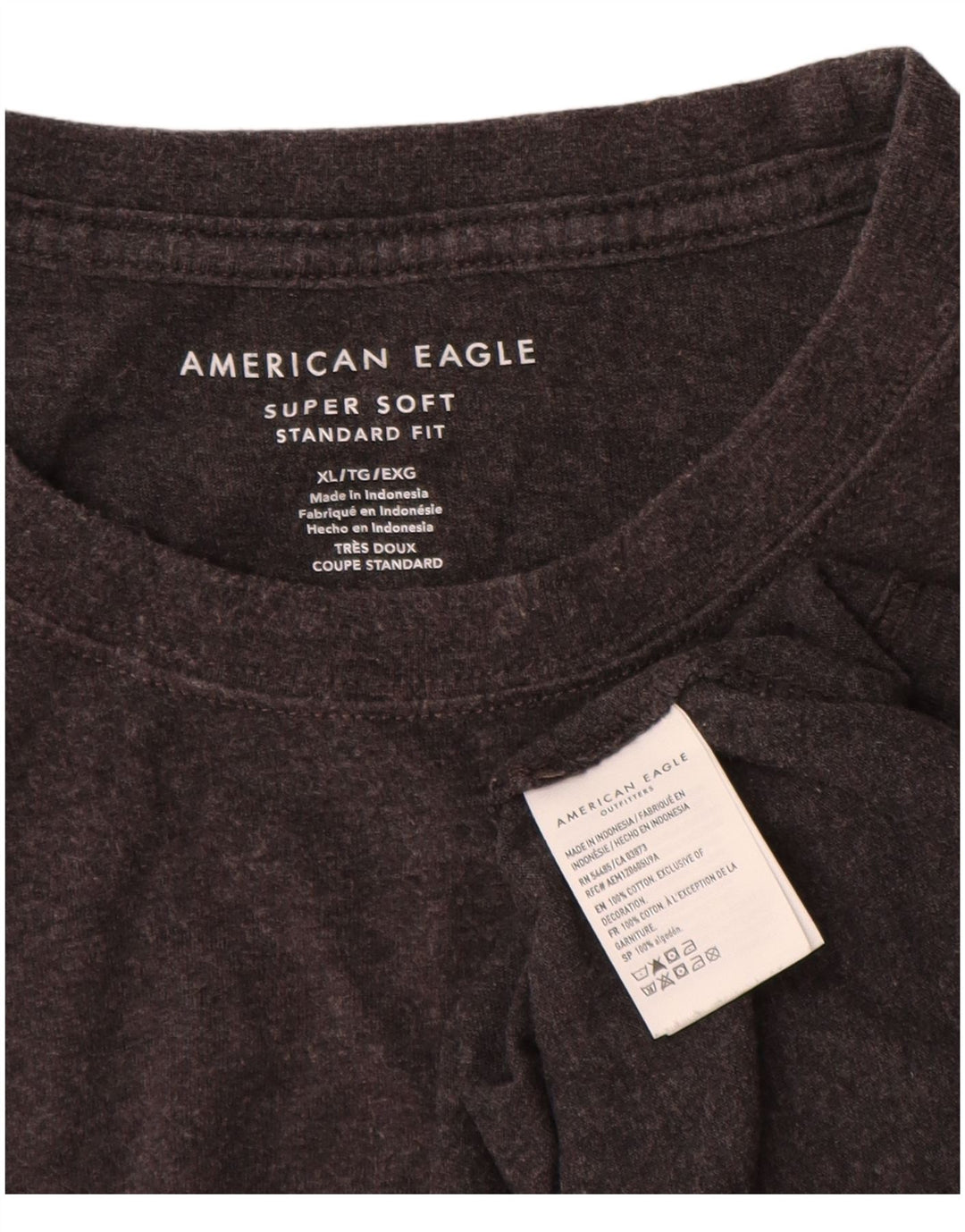 American Eagle Herre Standard Fit T-Shirt Top XL Grå Bomuld