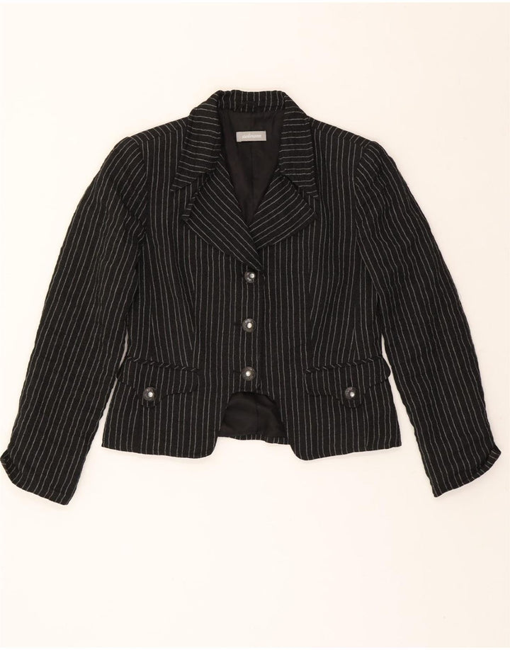 STEILMANN  Womens Crop 3 Button Blazer Jacket UK 12 Medium Black Pinstripe Vintage Steilmann and Second-Hand Steilmann from Messina Hembry 
