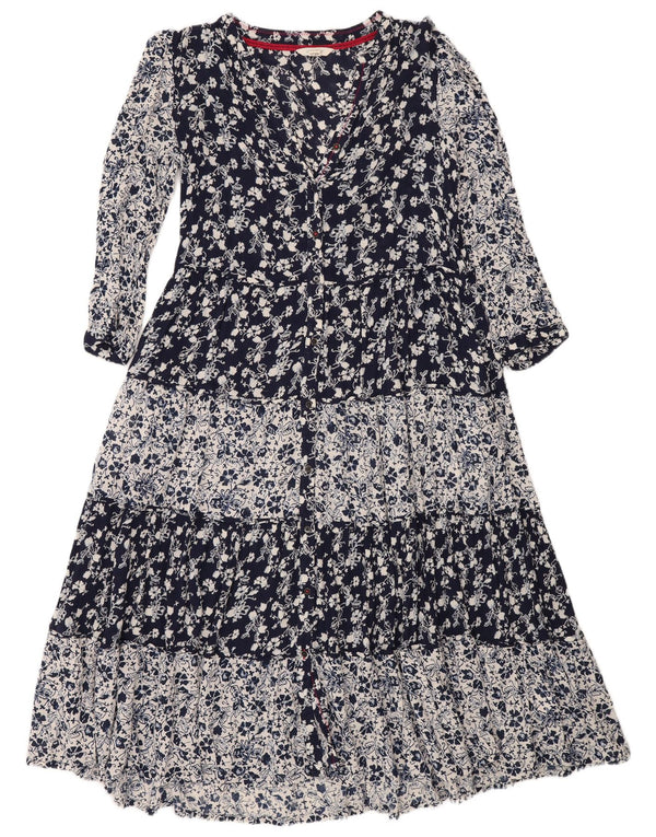 White Stuff Dame Maxi Tiered Dress UK 14 Large Navy Blue Floral Viscose