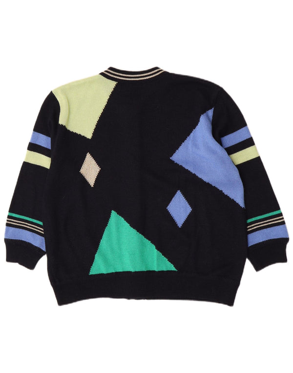 Rabe Dame Cardigan Sweater UK 14 Large Navy Blue Geometric Acryl