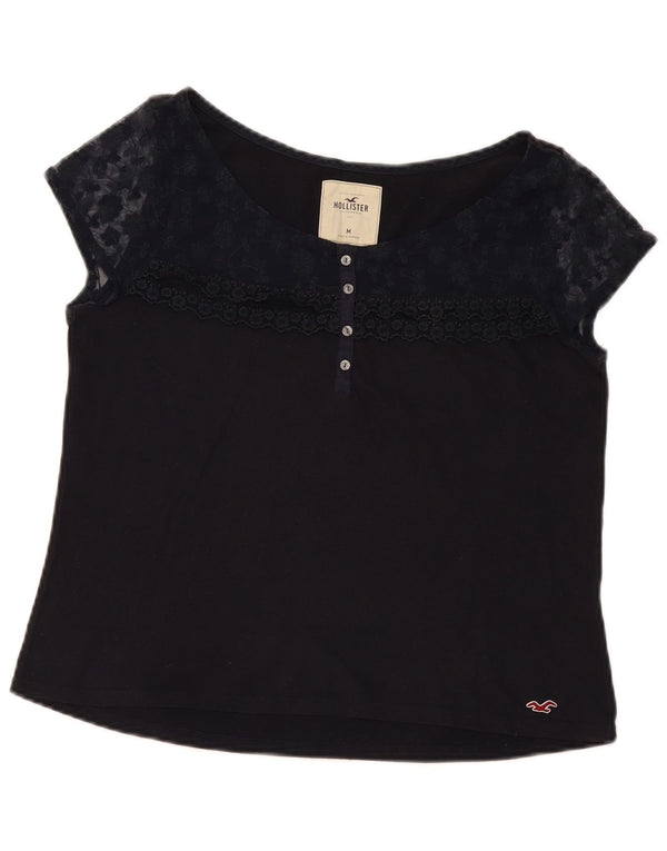 Hollister Dame Bluse Top UK 14 Medium Navy Blue Floral