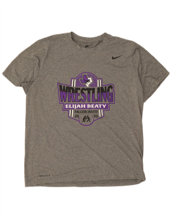 Nike Herre Dri Fit Grafisk T-Shirt Top XL Grå Polyester