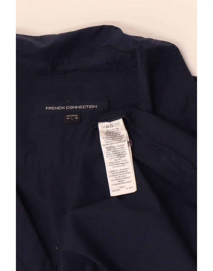 French Connection Dame Pullover Shirt UK 14 Large Navy Blue Cotton