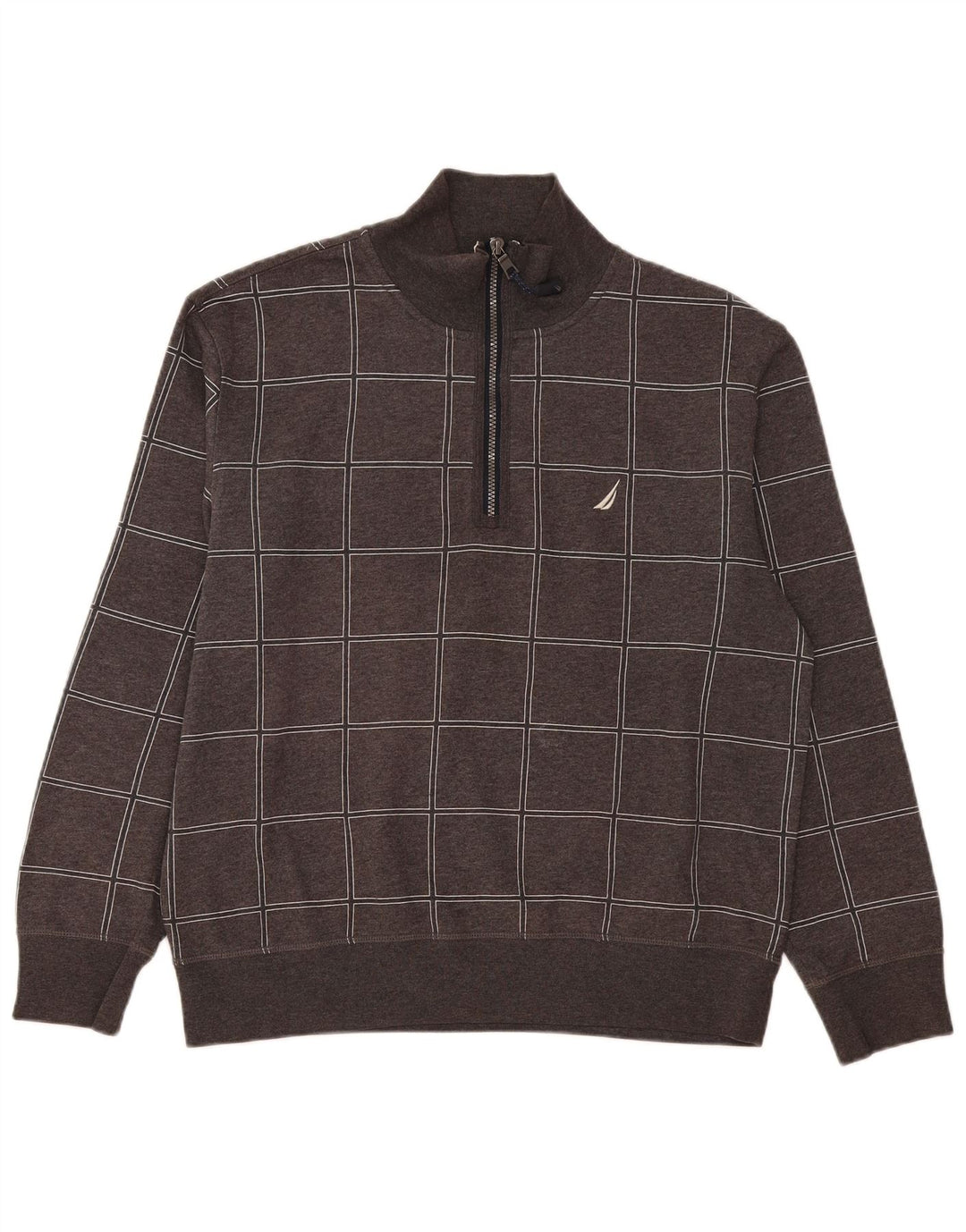 Nautica sweatshirt med lynlås til mænd mellem grå ternet bomuld