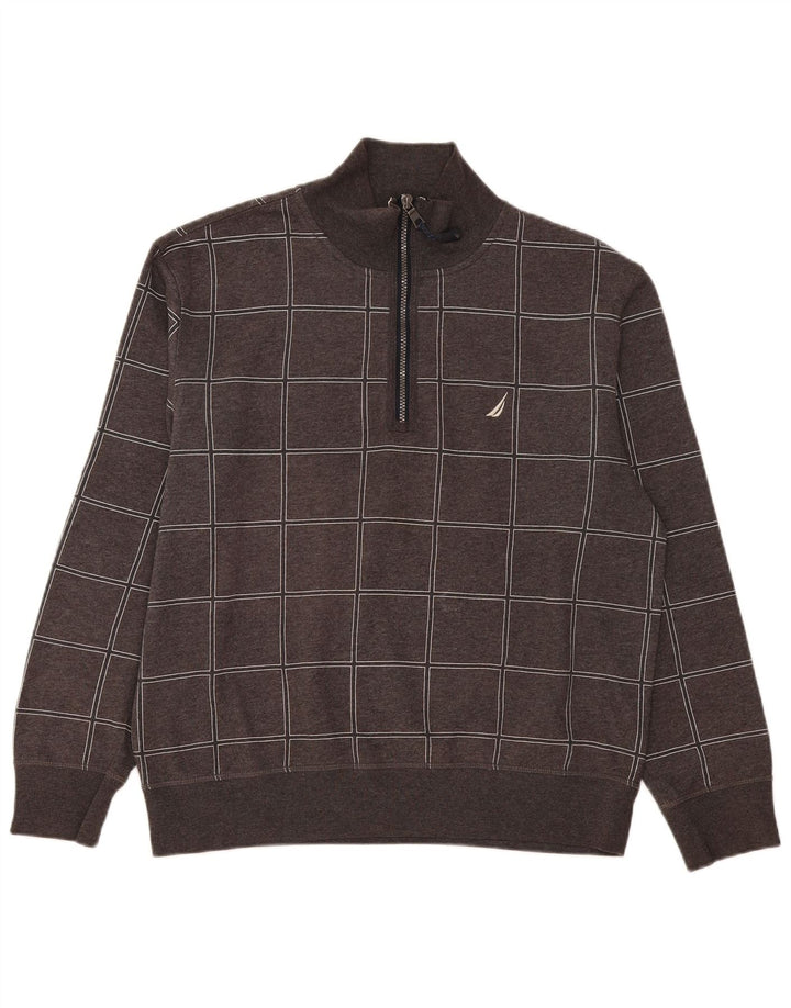 Nautica sweatshirt med lynlås til mænd mellem grå ternet bomuld