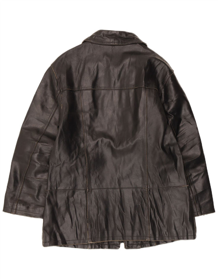 VINTAGE Dame Læderjakke IT 42 Medium Sort Læder