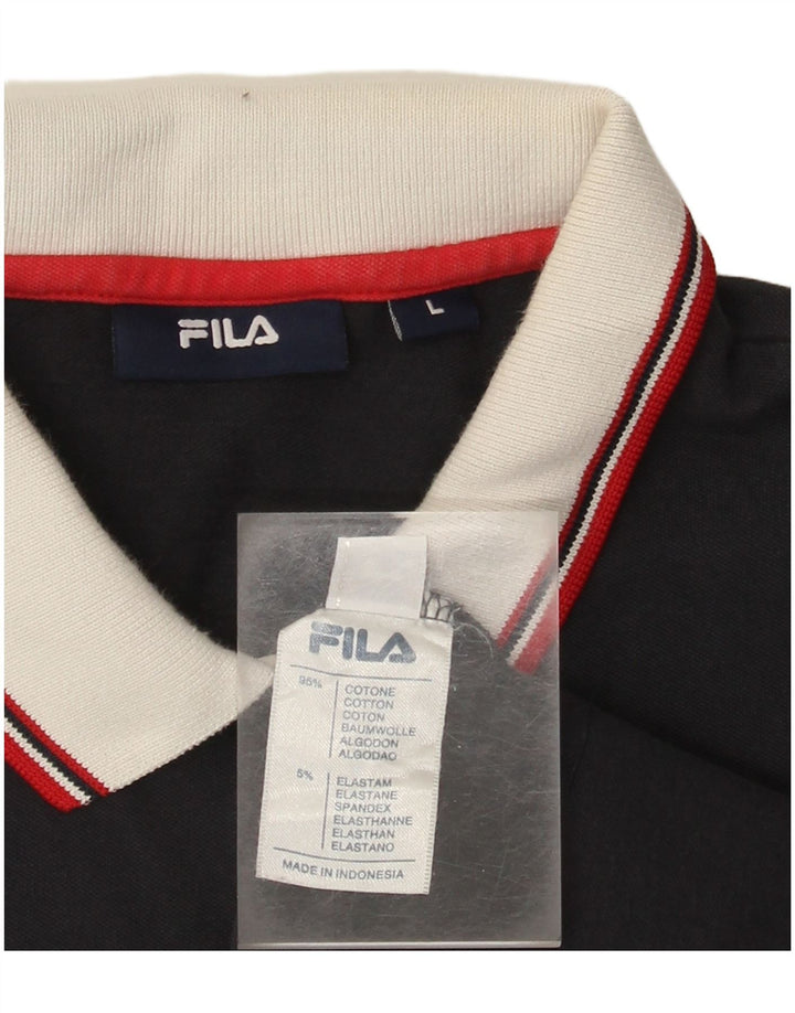 FILA Dame Polo Shirt UK 14 Stor Marineblå Bomuld