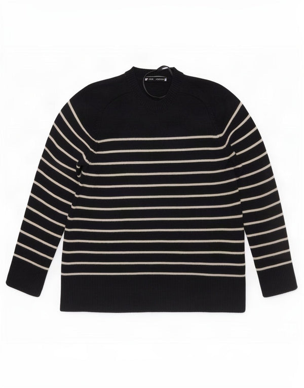Zara Womens Crop Crew Neck Jumper Sweater UK 10 Small Sort Stribet Viscose