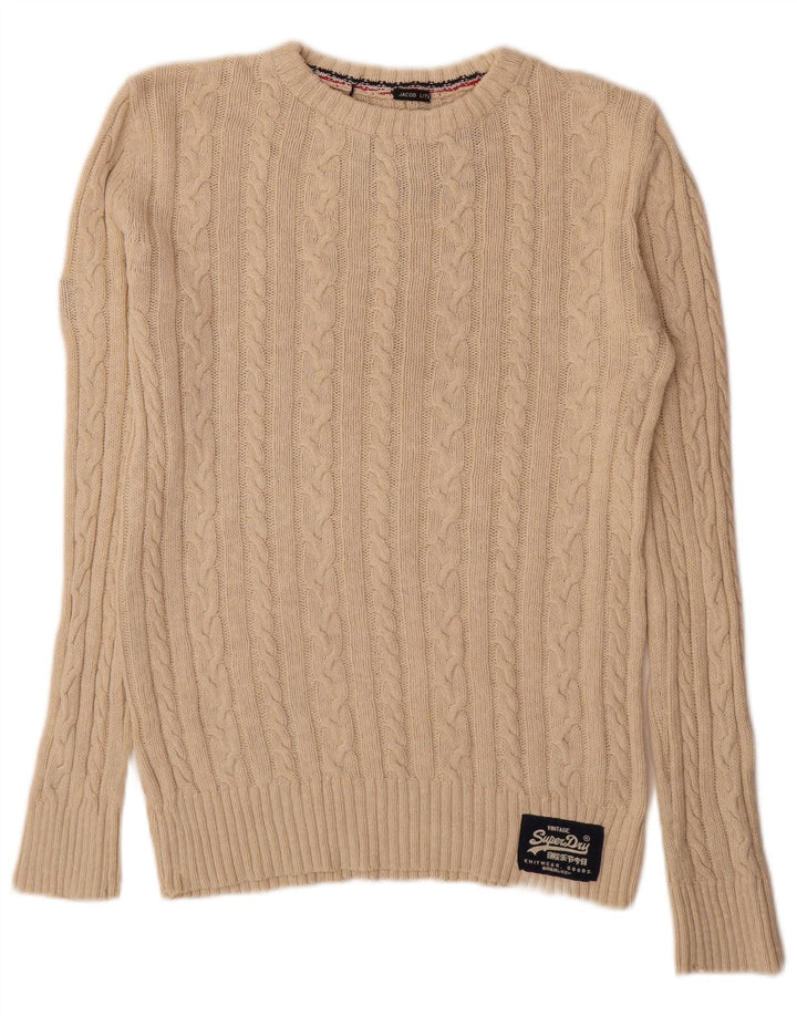 Superdry Herre sweater med rund hals, lille beige bomuld