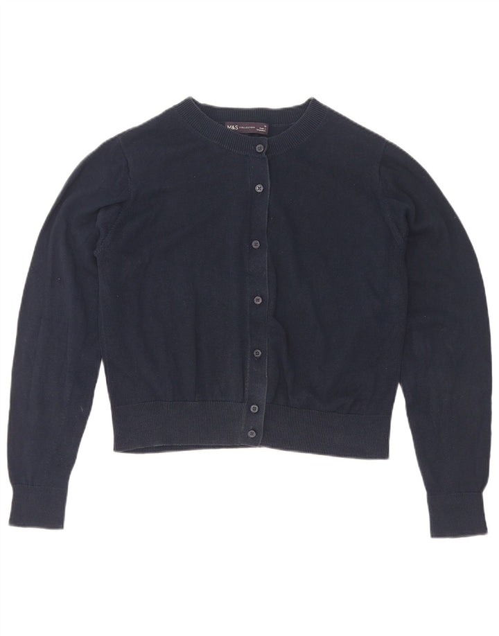 Marks & Spencer Dame Crop Cardigan Sweater UK 12 Medium Navy Blue Bomuld