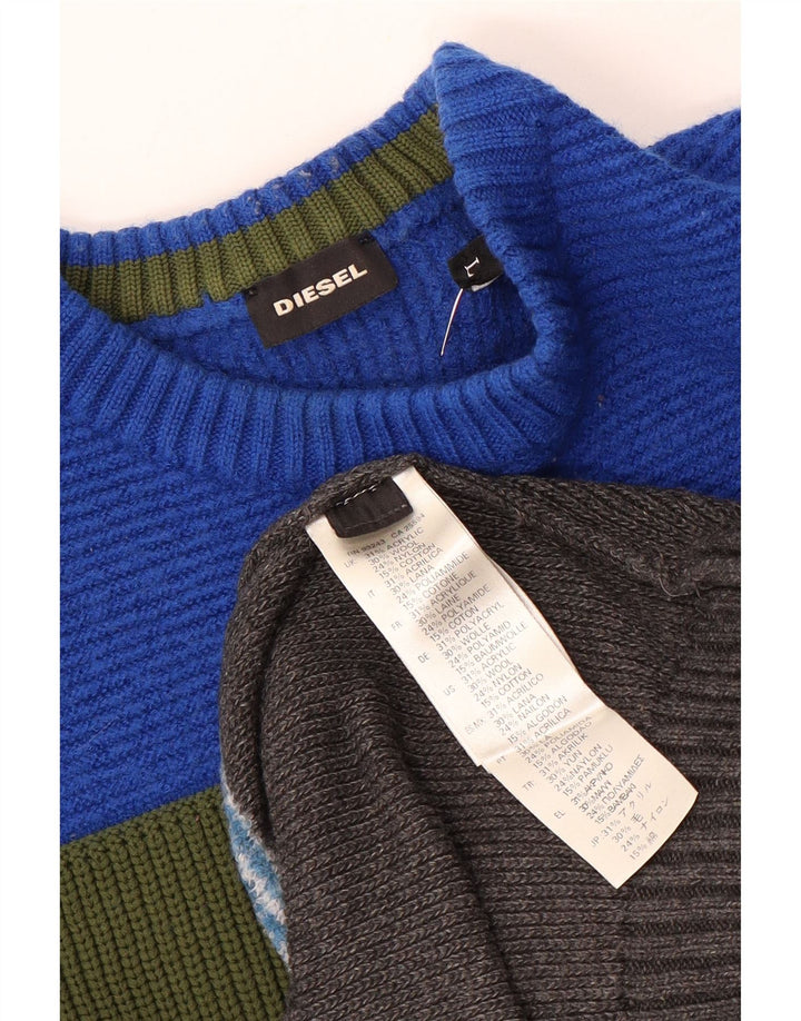 Diesel Dame Crew Neck Jumper Sweater UK 14 Stor Flerfarvet Stribet