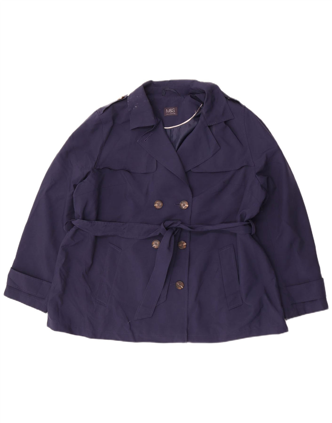 Marks & Spencer Womens Short Trench Coat UK 22 3XL Navy Blue Polyester