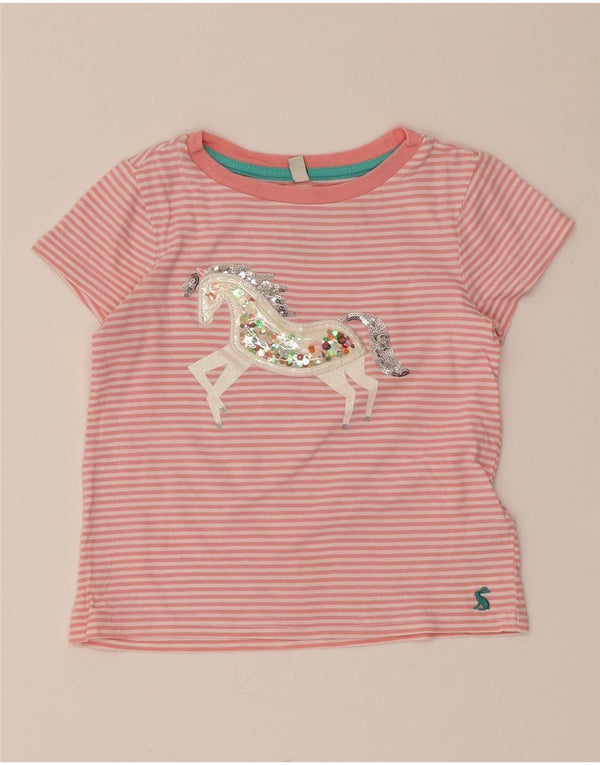 JOULES Girls Unicorn Graphic T-Shirt Top 4-5 Years Pink Striped Cotton