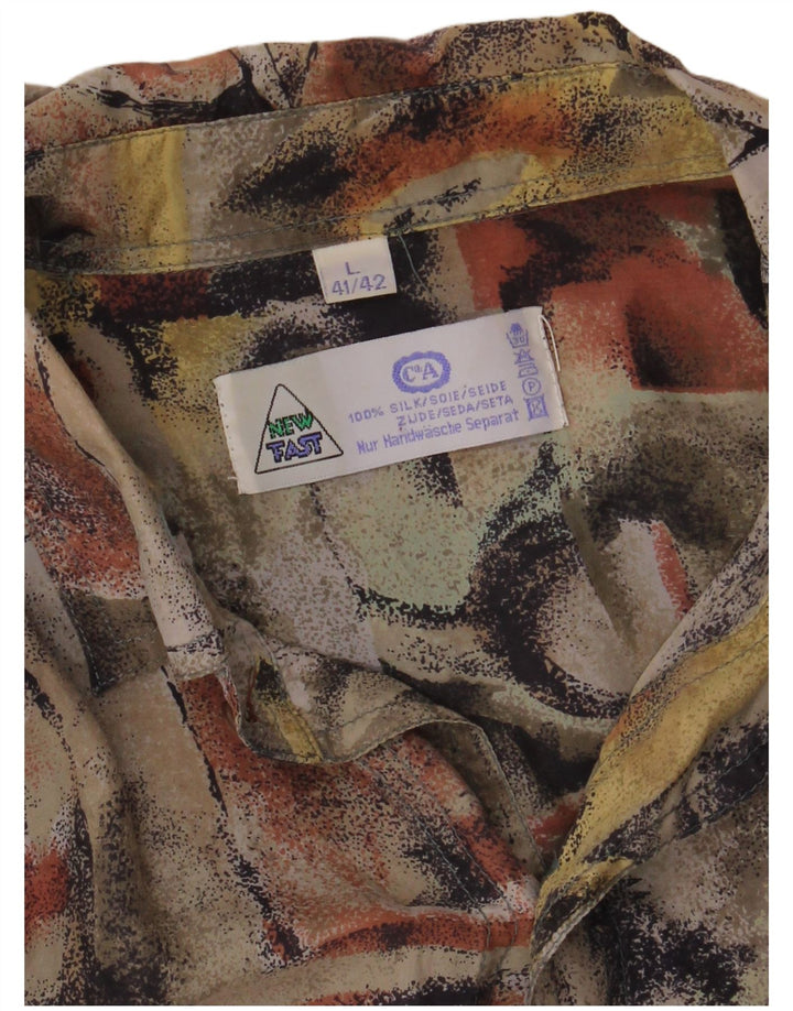 NY HURTIGT skjorte med abstrakt mønster til mænd, størrelse 41/42 Stor flerfarvet silke