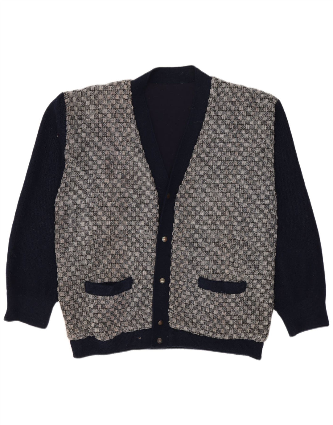 Vintage herre cardigan sweater Medium marineblå geometrisk