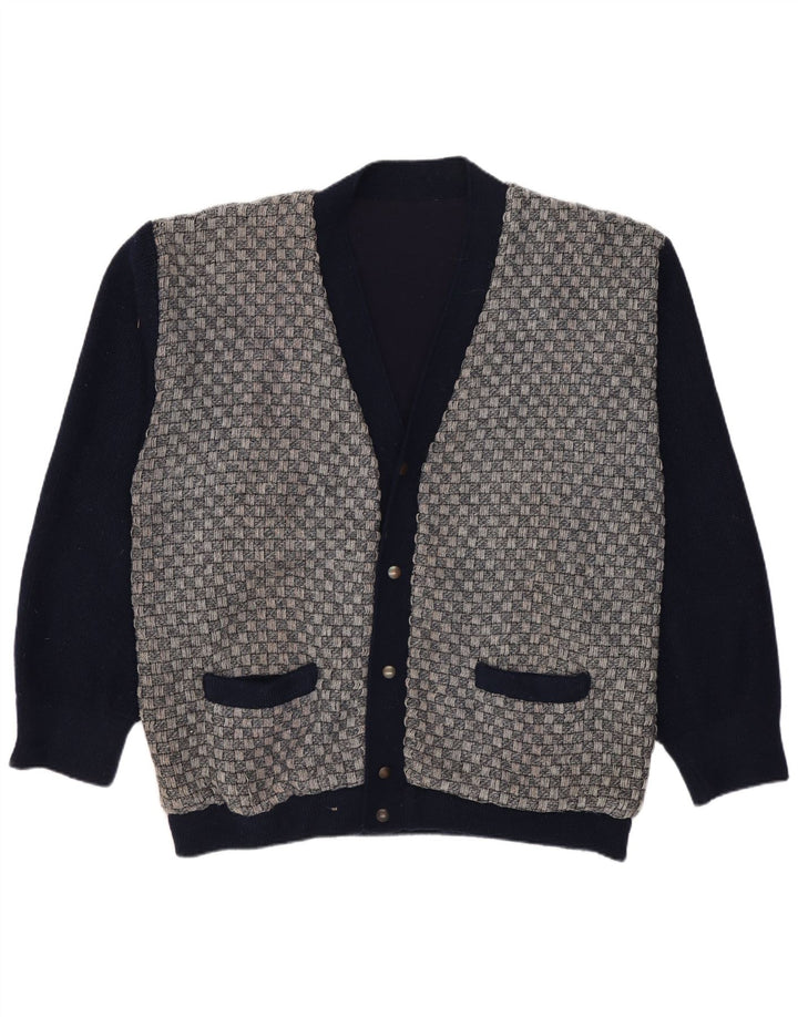 Vintage herre cardigan sweater Medium marineblå geometrisk