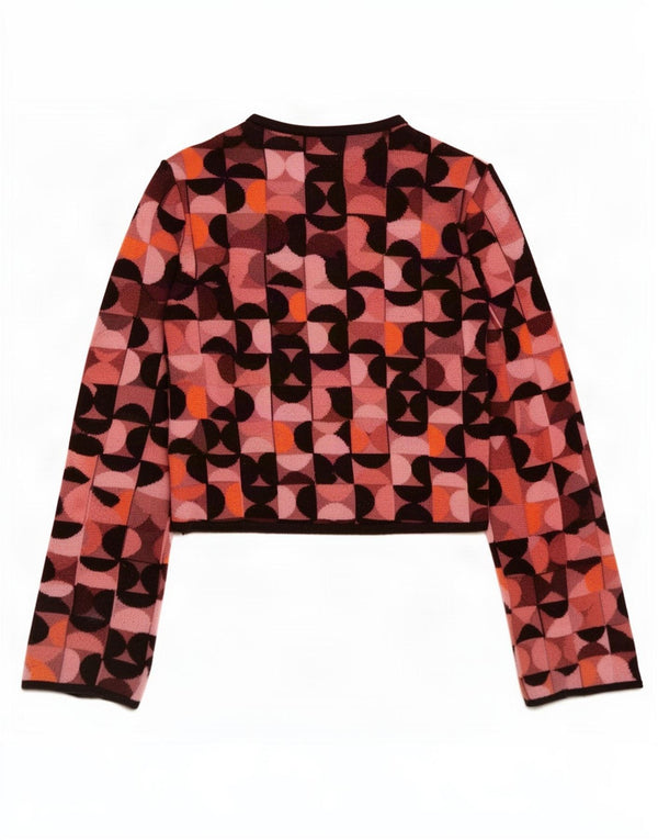 Zara Womens Crop Boat Neck Jumper Sweater UK 10 Small Pink Geometric