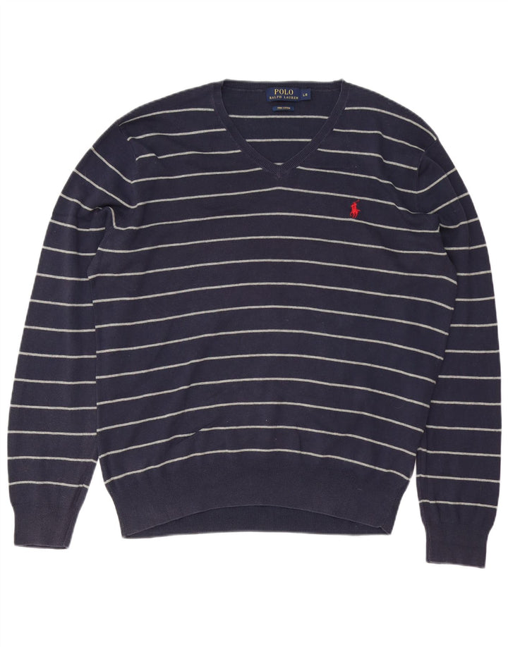 POLO RALPH LAUREN Herre V-hals sweater Stor marineblå stribet
