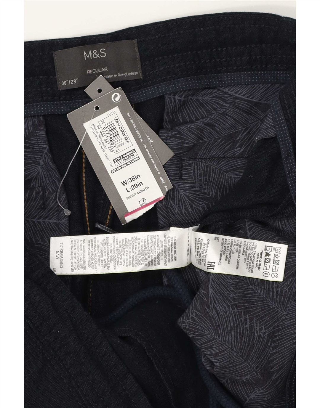 Marks & Spencer Herre Lige Regular Casual Bukser W38 L29 Navy Blue