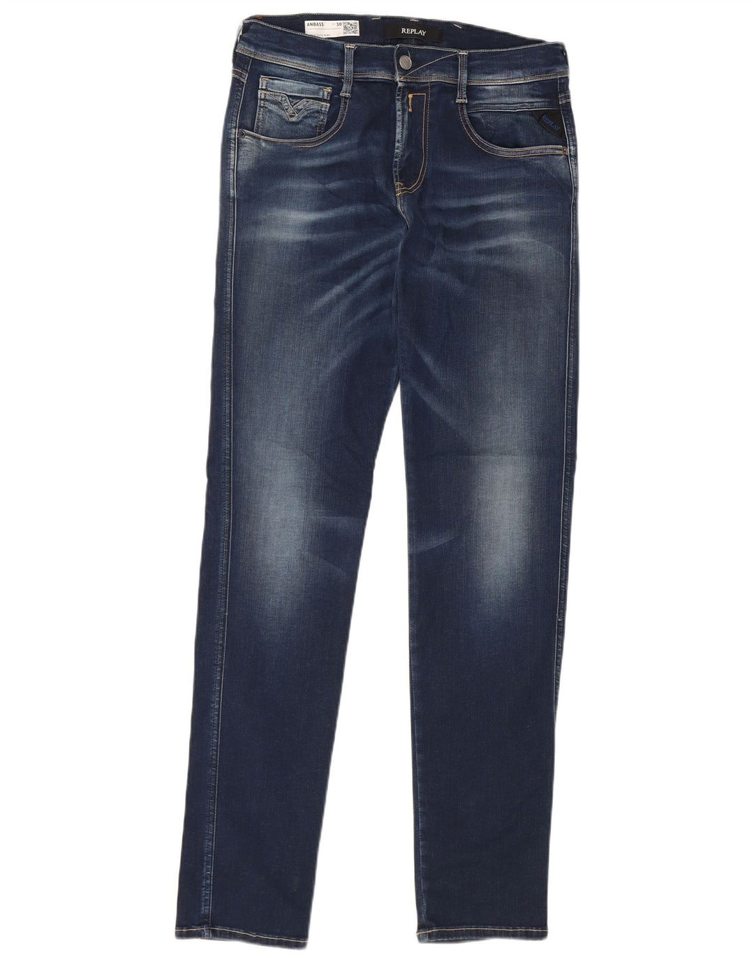 REPLAY Dame Anbass Slim Jeans W30 L32 Marineblå Bomuld