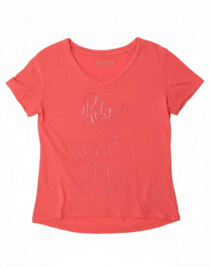 GUESS Womens Graphic T-Shirt Top UK 14 Medium Red