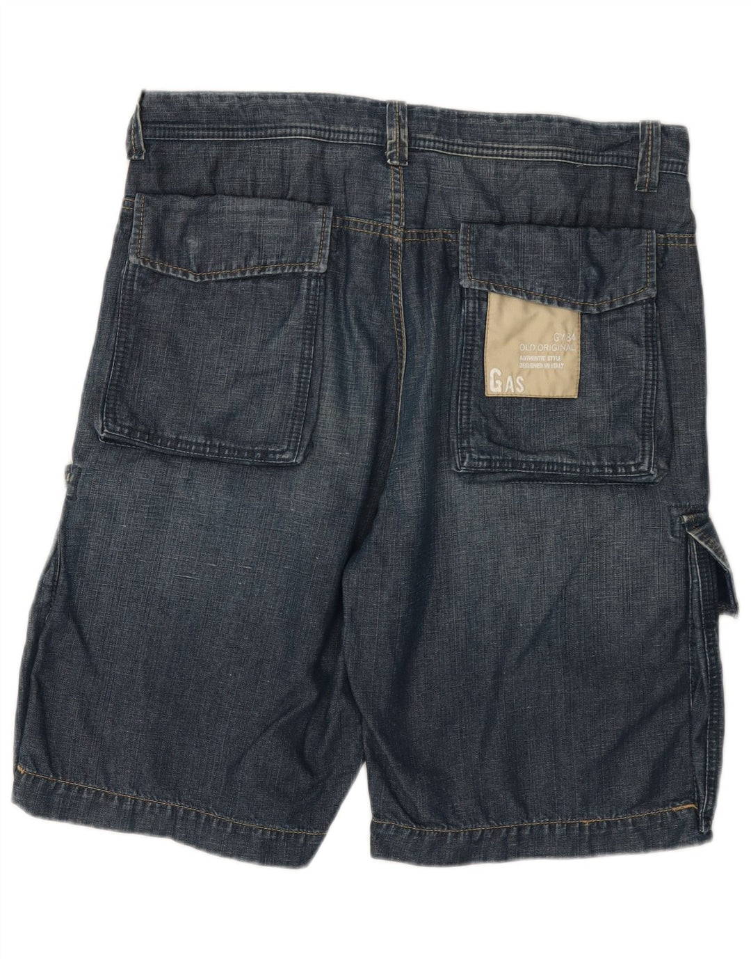Gas Herre Cargo Denim Shorts W33 Medium Blue Cotton