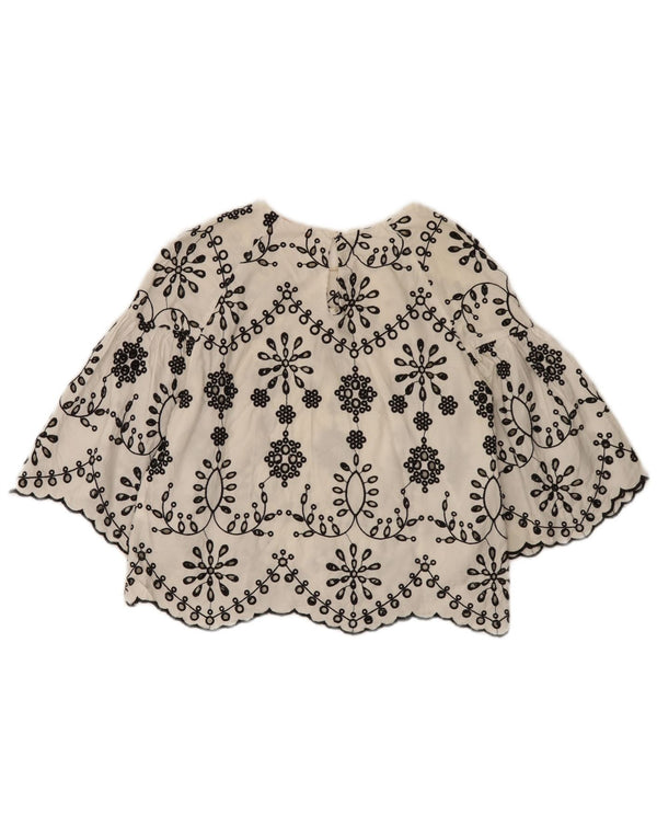 Zara Dame Trafaluc Crop 3/4-ærmet bluse Top UK 10 Small White Floral