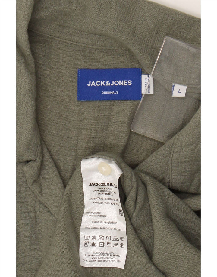 JACK & JONES Kortærmet Herreskjorte Stor Khaki Bomuld