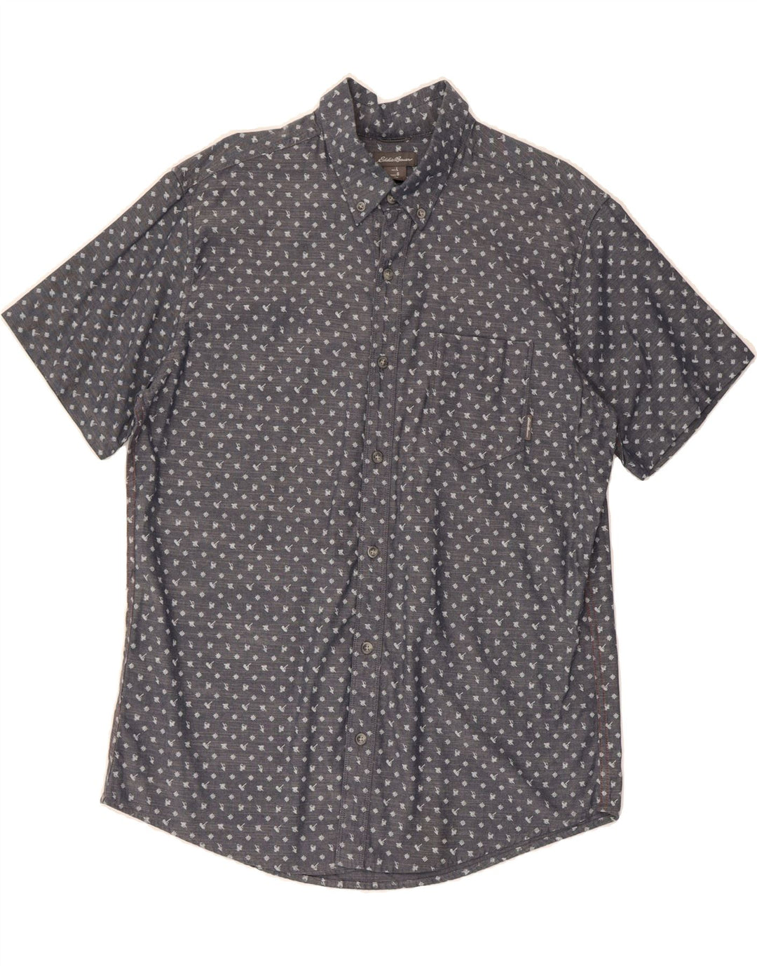 EDDIE BAUER Mens Abstract Pattern Short Sleeve Shirt Large Navy Blue Vintage Eddie Bauer and Second-Hand Eddie Bauer from Messina Hembry 