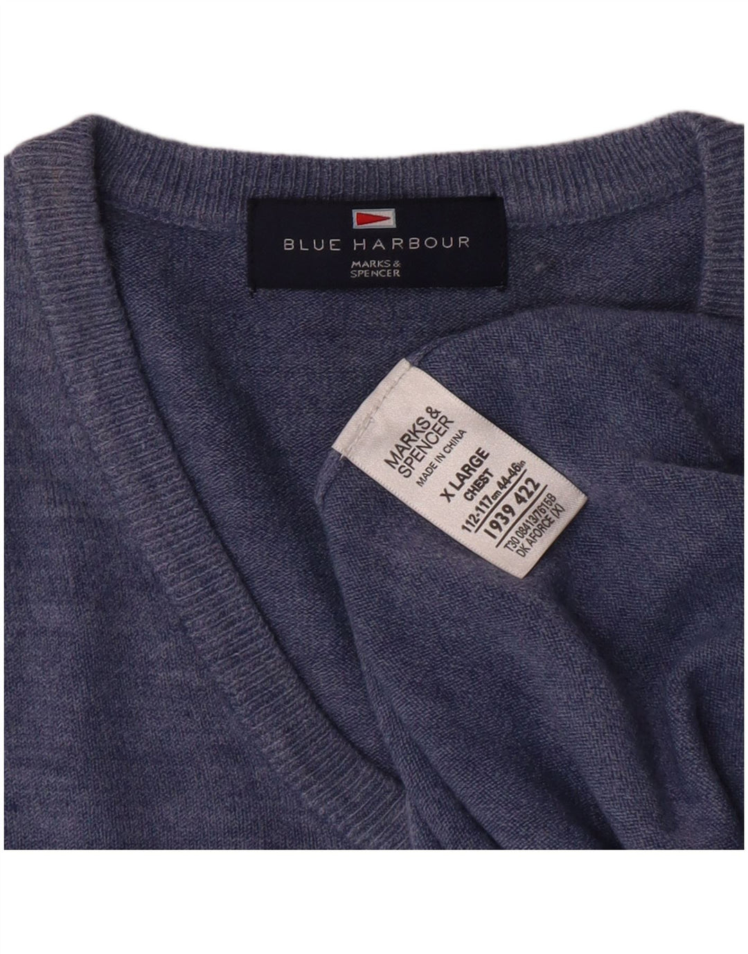 MARKS & SPENCER Herre Blue Harbor V-hals sweater XL Blue Classic