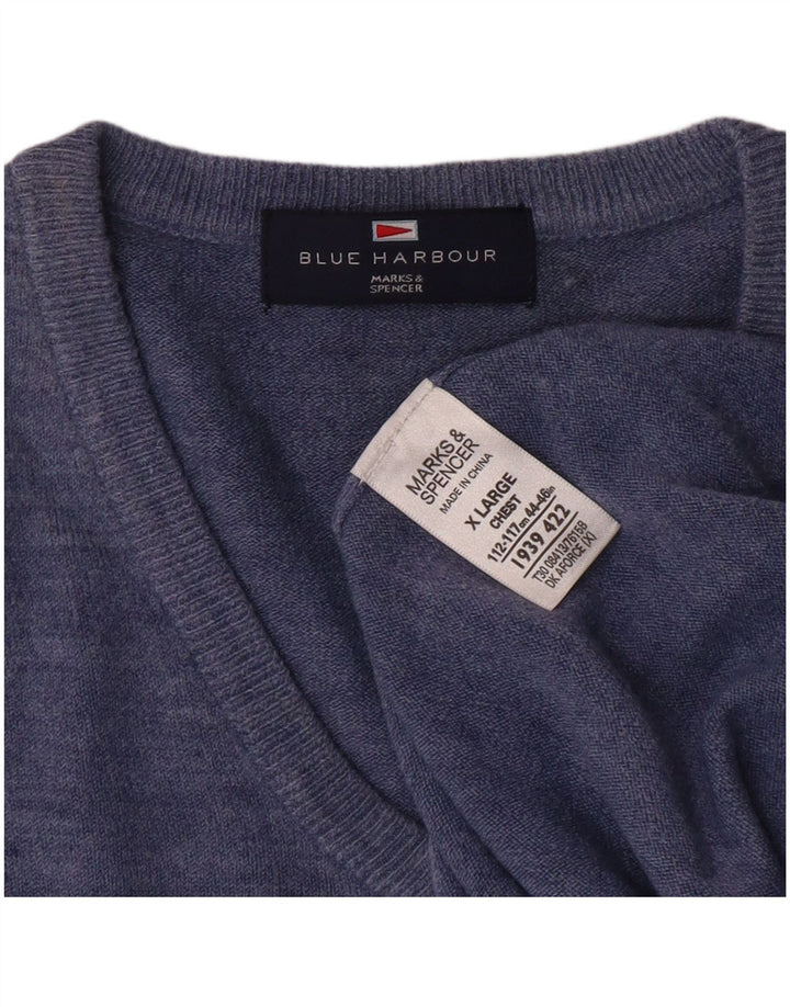 MARKS & SPENCER Herre Blue Harbor V-hals sweater XL Blue Classic