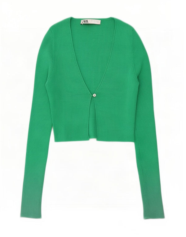 Zara Womens Crop Cardigan Sweater UK 10 Small Green Nylon