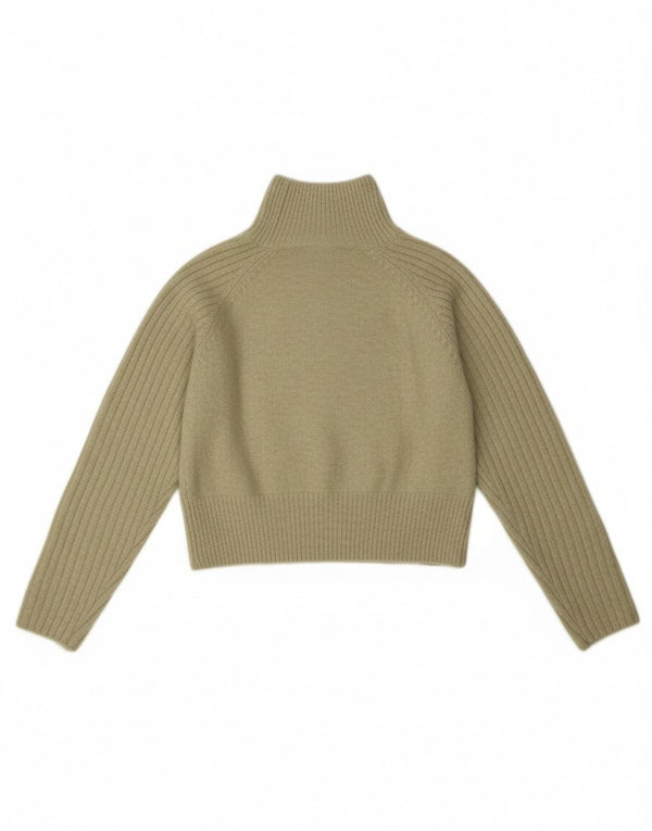 Zara Womens Crop Turtle Neck Jumper Sweater UK 10 Small Green Acryl