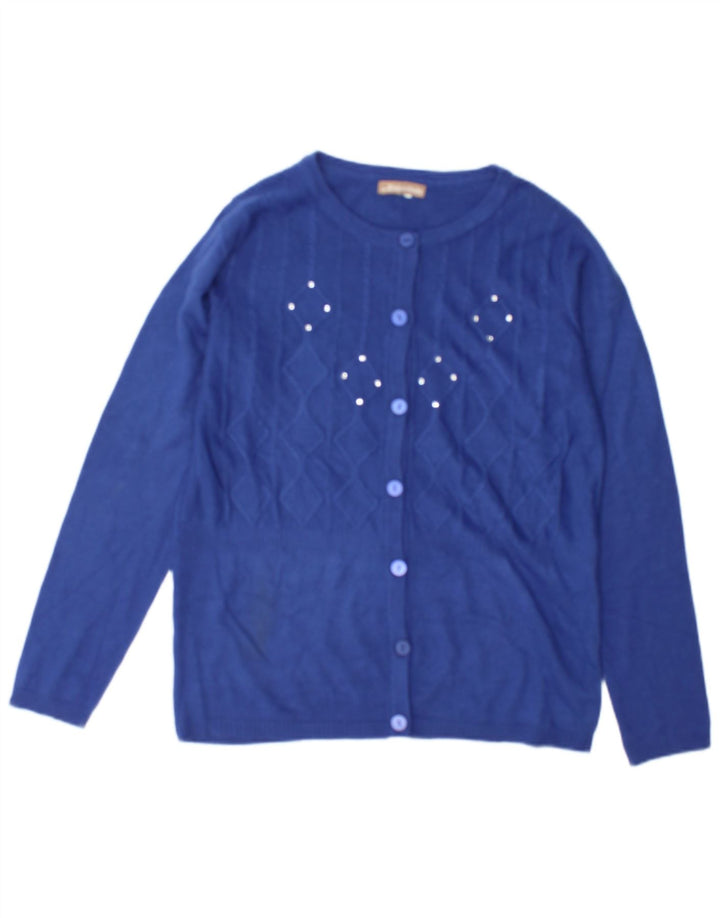 Vintage Dame Cardigan Sweater UK 16 Large Blue Geometric