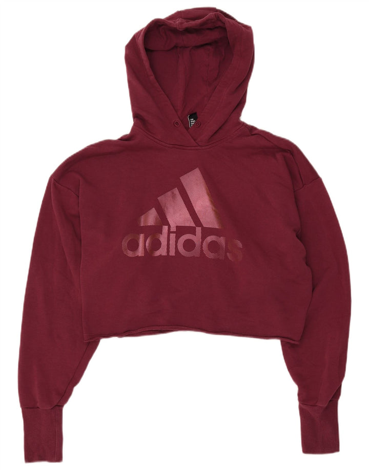 ADIDAS Dame Oversized Crop Graphic Hoodie Jumper UK 8/10 Small Burgundy