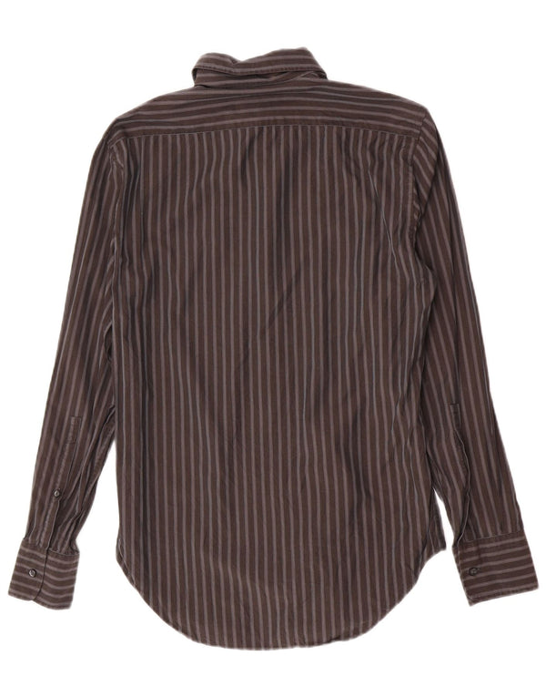 Trussardi Mens Shirt Size 39 15 1/2 Medium Grey Striped Cotton