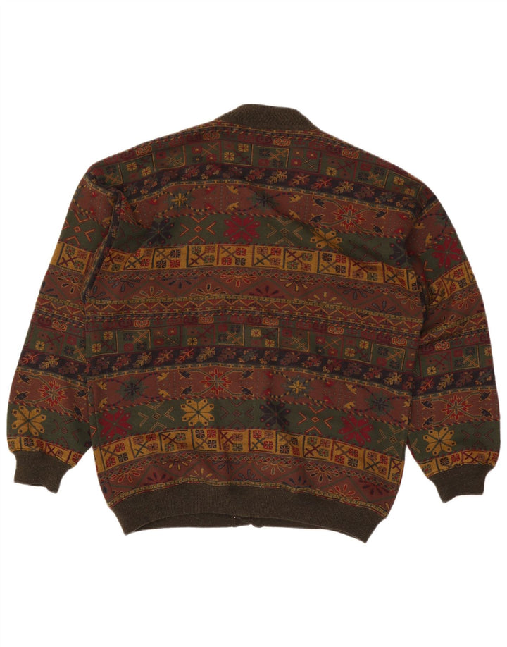 Bluster Herre Cardigan Sweater Large Khaki Fair Isle Wool