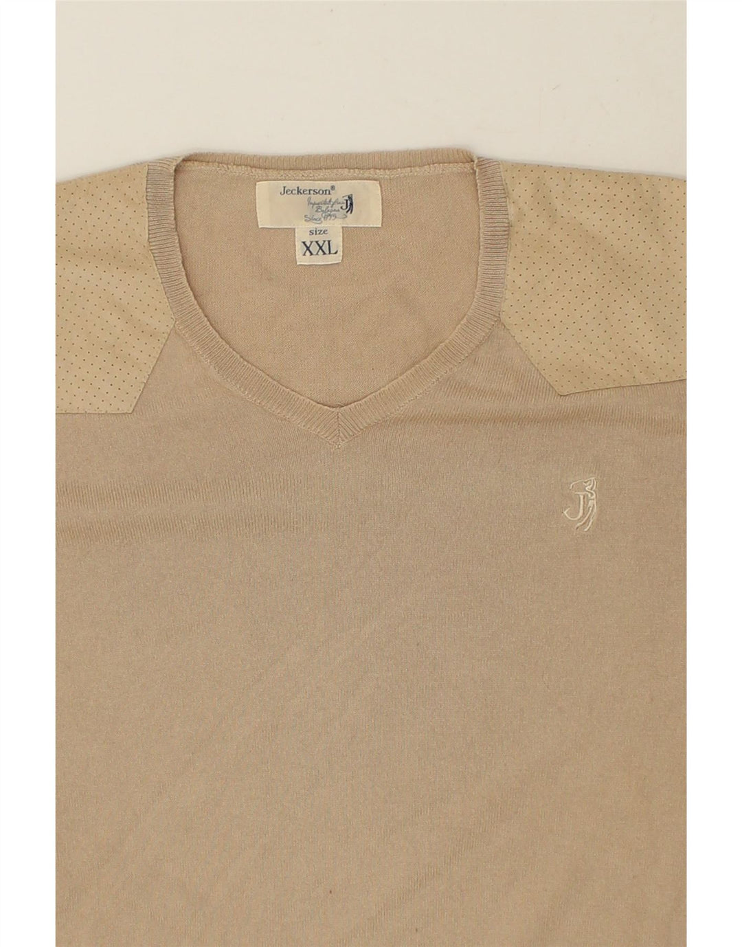 JECKERSON Womens V-Neck Jumper Sweater UK 20 2XL Beige Cotton | Vintage Jeckerson | Thrift | Second-Hand Jeckerson | Used Clothing | Messina Hembry 