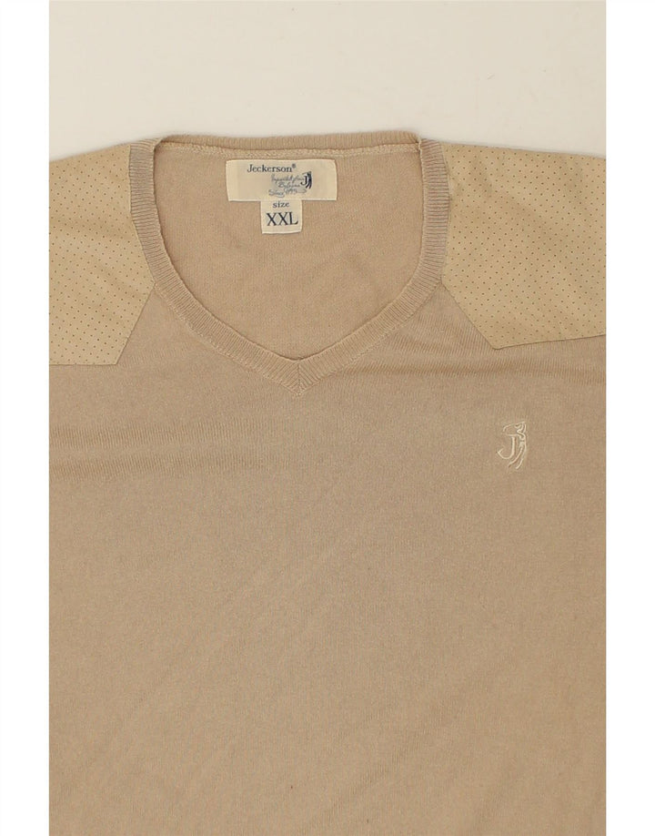 JECKERSON Womens V-Neck Jumper Sweater UK 20 2XL Beige Cotton | Vintage Jeckerson | Thrift | Second-Hand Jeckerson | Used Clothing | Messina Hembry 