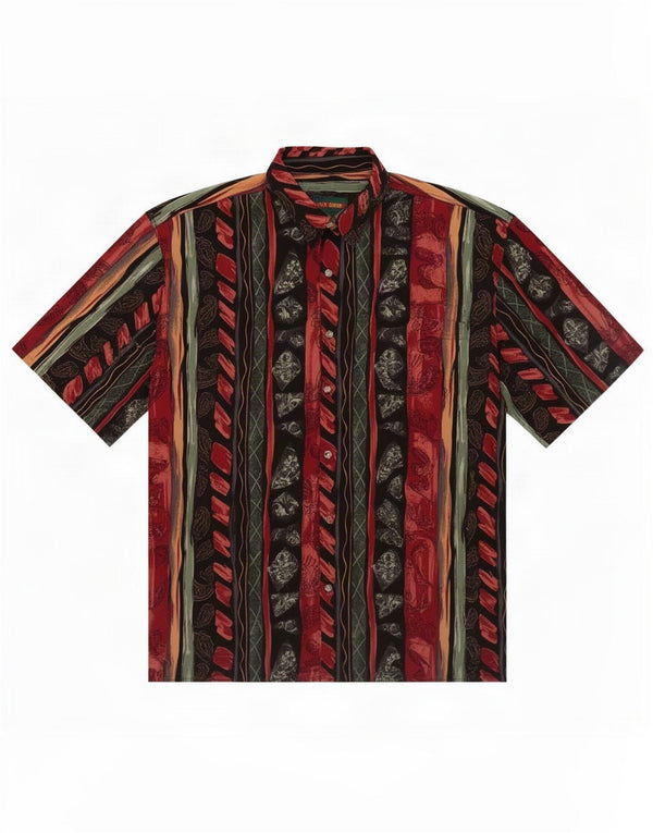 Ivy Crew Kortærmet Herreskjorte 2XL Burgundy Floral Polyester