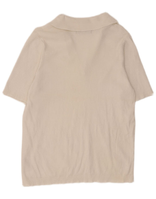 Marks & Spencer Dame Polo Shirt UK 14 Stor Hvid Bomuld