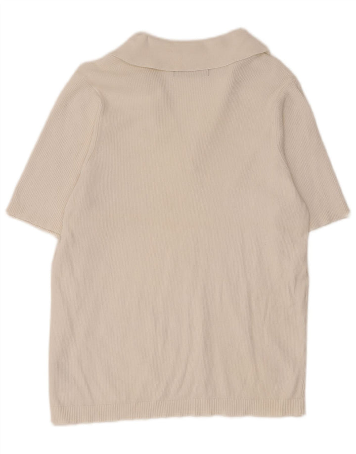 Marks & Spencer Dame Polo Shirt UK 14 Stor Hvid Bomuld