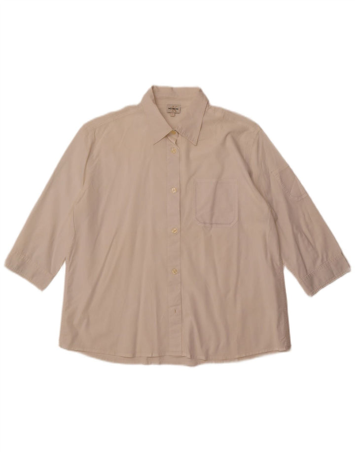 CALVIN KLEIN JEANS skjorte med 3/4 ærmer til kvinder UK 16 Large Off White
