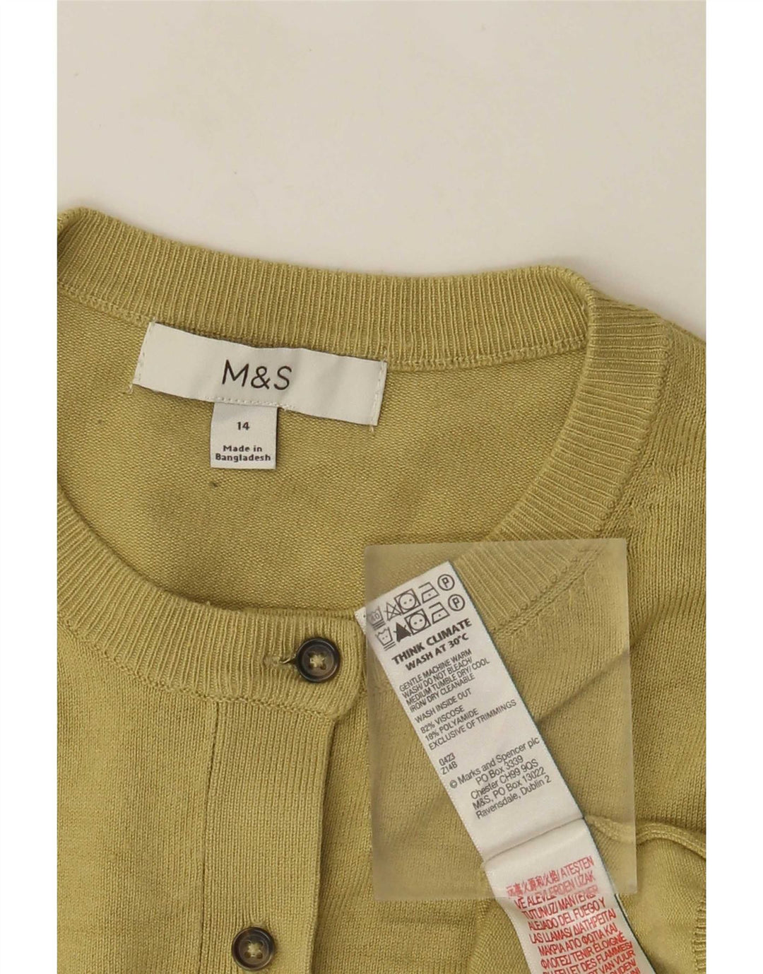Marks & Spencer Dame Cardigan Sweater UK 14 Medium Green Viscose