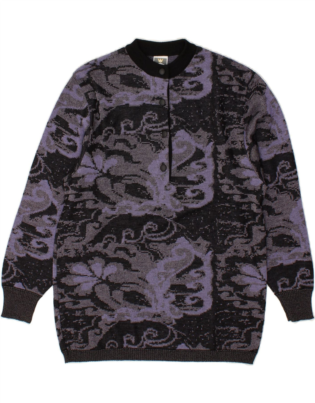 VINTAGE Womens Button Neck Jumper Sweater IT 42 Medium  Black Floral | Vintage Vintage | Thrift | Second-Hand Vintage | Used Clothing | Messina Hembry 