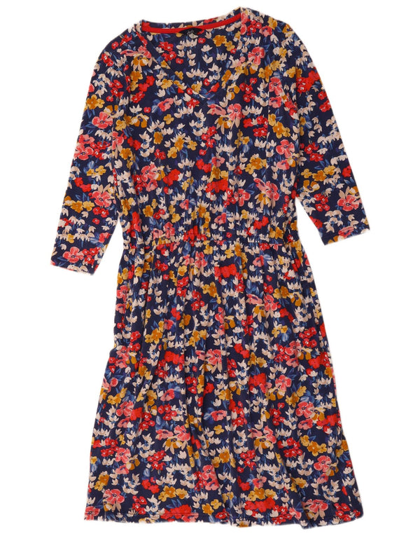 Joules dame 3/4 ærmet A-line kjole UK 18 XL flerfarvet bomuldsblomst